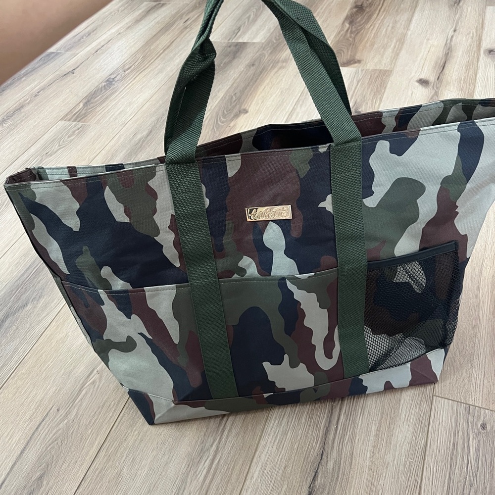 Camouflage Tote Bag with Green Straps